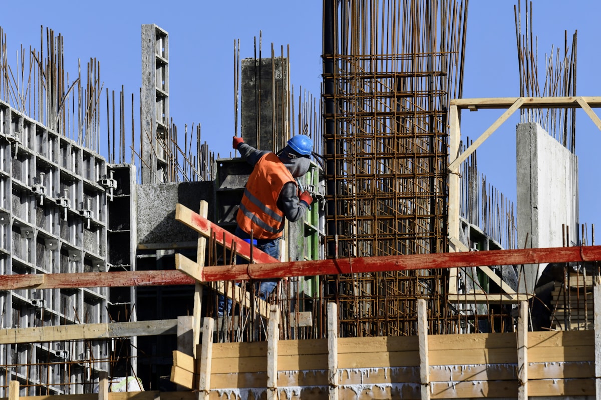 Construction crew working together on site